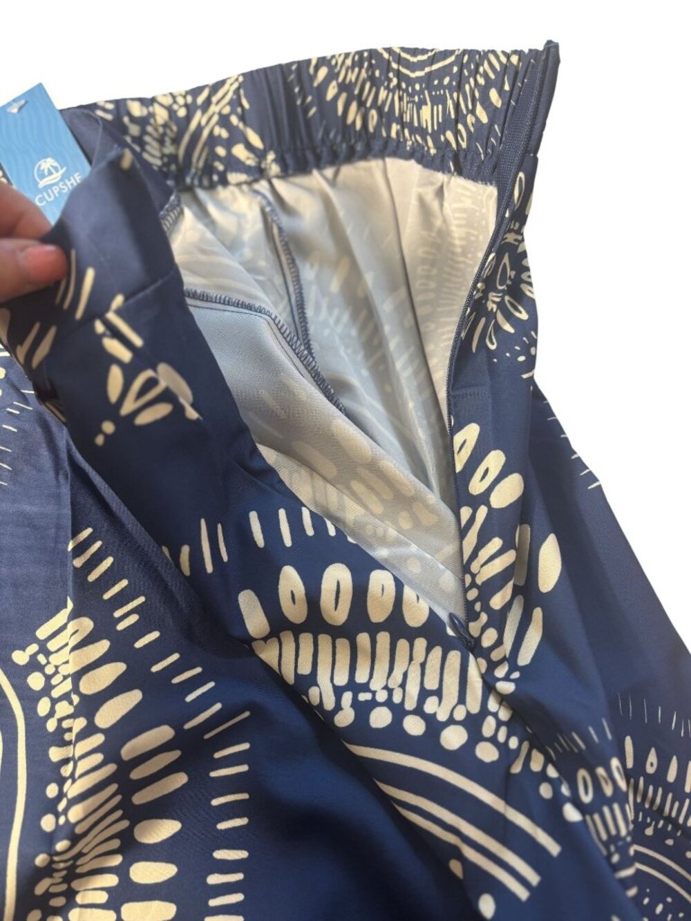 Blue & White Wide-Leg Pants With Boho Print Medium Cupshe 100% Polyester - Picture 4 of 12